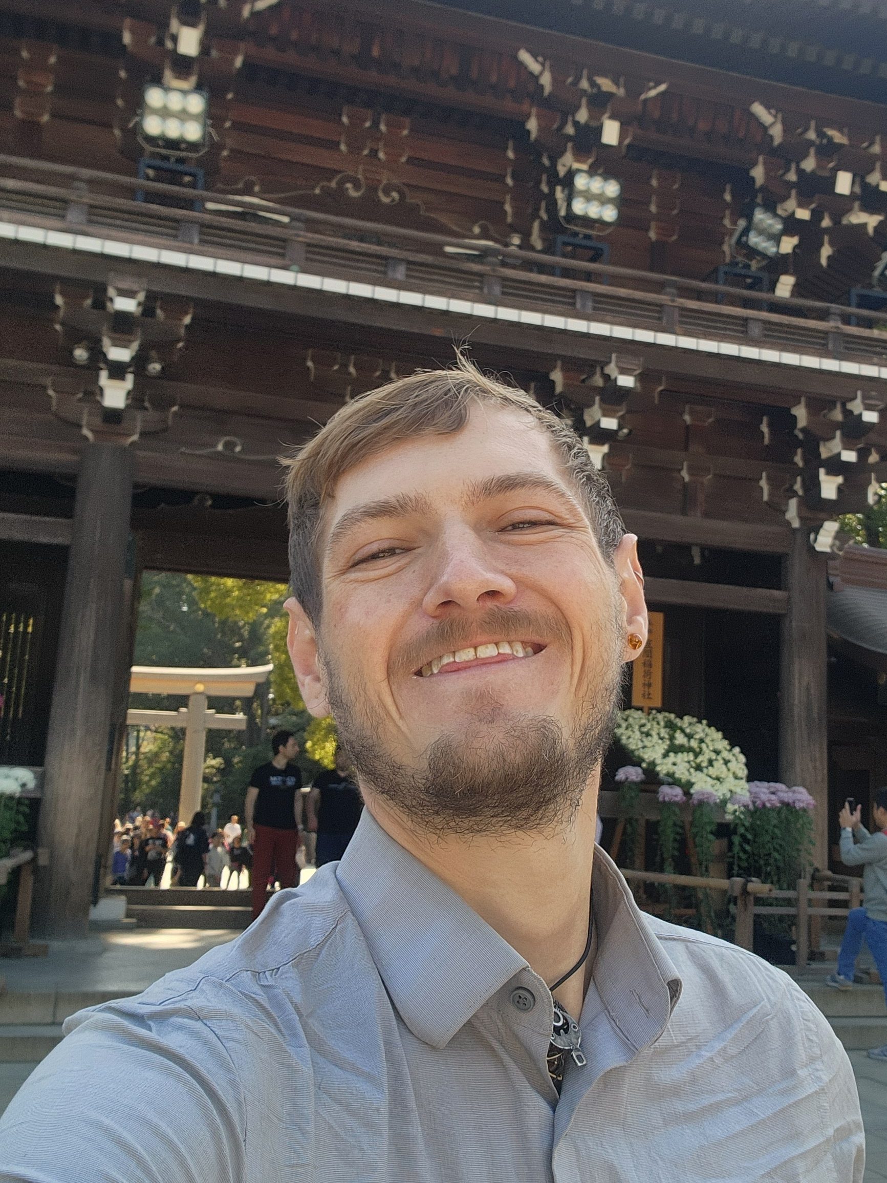 Trevor Adams at a Japanese temple, founder of Avalon Esoteric Acutherapy and Massage