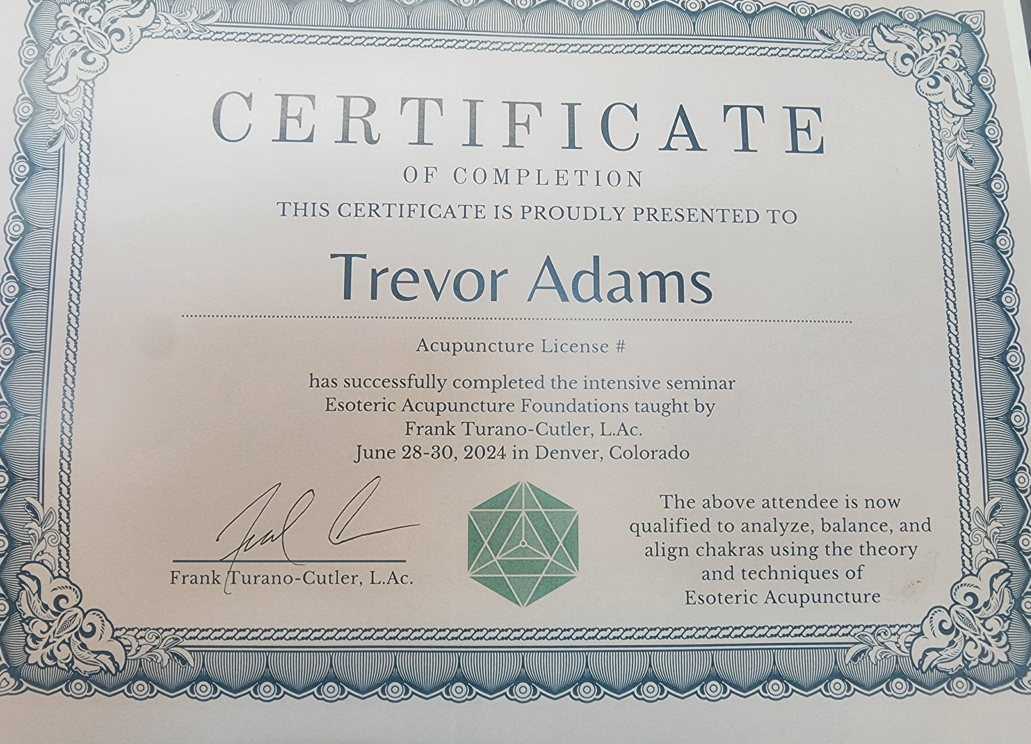 Esoteric Acutherapy Level I Certification